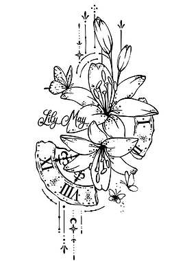 Lily May Floral Clock Tattoo Design