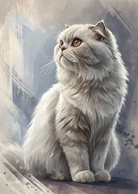 Fluffy White Cat Painting