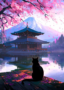 Black Cat at Mount Fuji