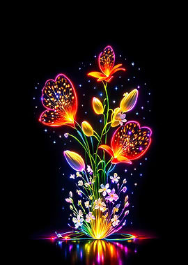 Neon Floral Butterfly Arrangement