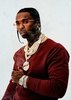 Pop Smoke with jewelry and smoke