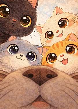 Cute Cats Peeking Over a Large Nose