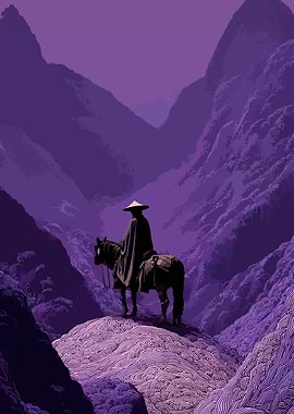 Lone Rider in Purple Mountains