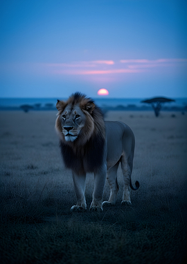 Lion at Sunset in the Savannah