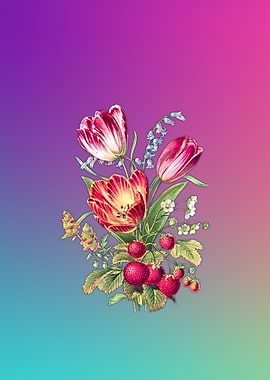 Vintage Floral Bouquet with Strawberries