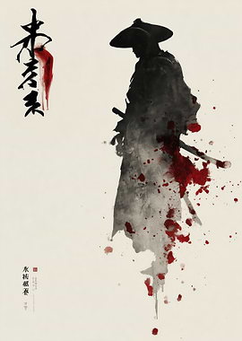 Japanese Samurai Ink Wash Painting