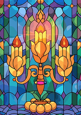Stained Glass Candelabra with Flames