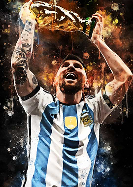 Lionel Messi celebrating with trophy