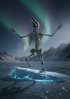 Skeleton Under Aurora Borealis