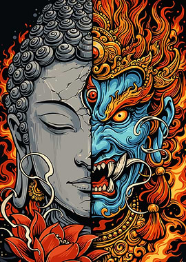 Buddha and Demon Face Fusion