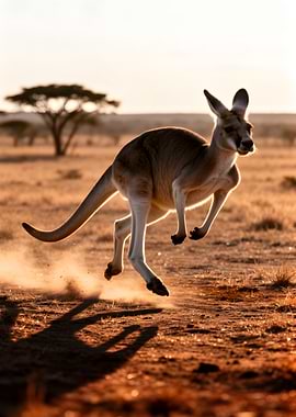 Kangaroo leaping in the outback