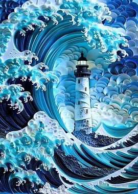 Lighthouse Amidst Crashing Waves