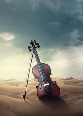 Violin in Desert Landscape