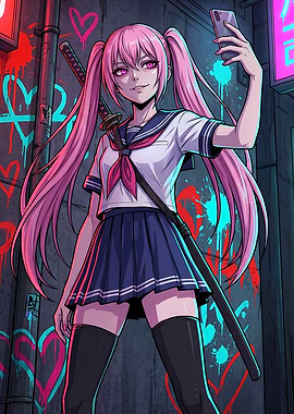 Anime Yandere School Girl Night Urban