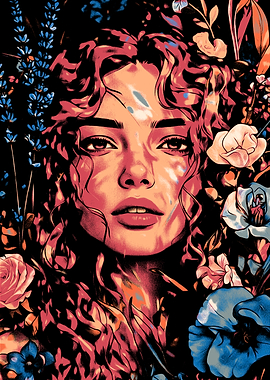 Woman surrounded by flowers