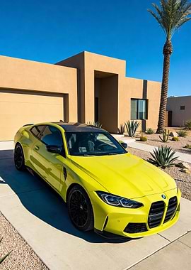 Yellow BMW M4 in Desert Landscape