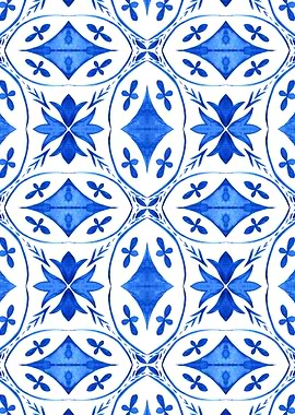 Blue and White Floral Tile Pattern