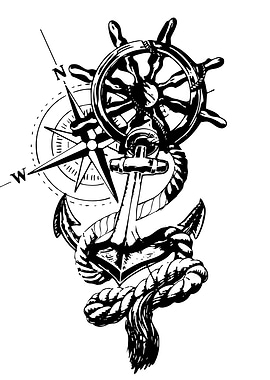Nautical Anchor, Ship Wheel, and Compass
