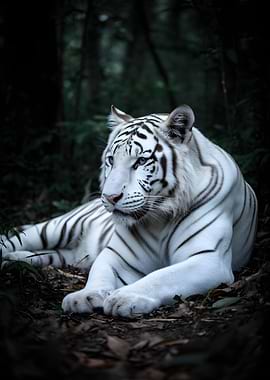White Tiger in Dark Forest