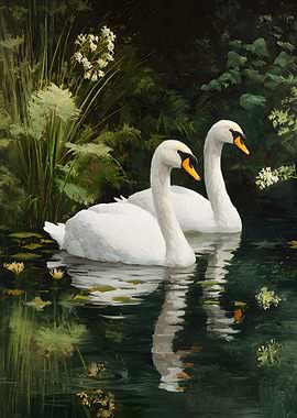 Two Swans in a Pond