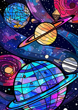 Colorful Cosmic Planets and Nebulae