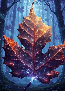 Cosmic Leaf in Enchanted Forest