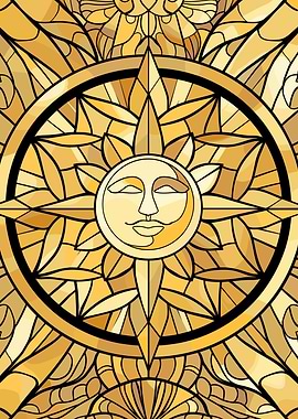 Golden Sun Stained Glass Art