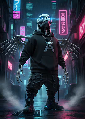 Cyberpunk Skeleton Bird Character