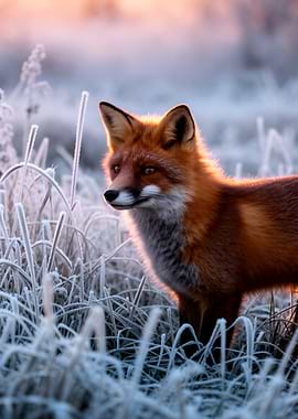 Red Fox in Frosty Grass