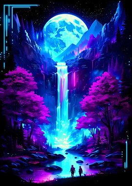 Neon Waterfall Landscape