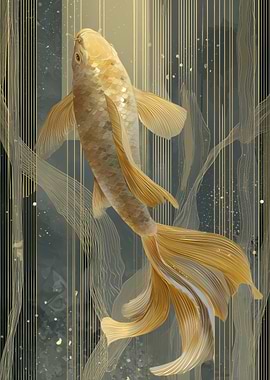 Golden Koi Fish in Abstract Water