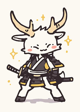 Cute Deer Samurai with Swords