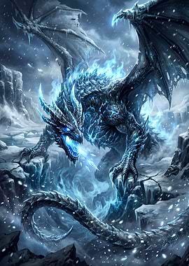 Ice Dragon Breathing Blue Fire
