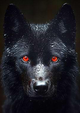 Black Wolf with Red Eyes