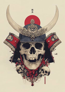 Samurai Skull with Crescent Helmet