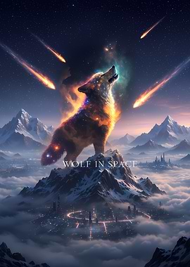Cosmic Wolf Howling Over a Futuristic City