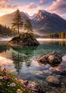 Serene Mountain Lake Sunrise