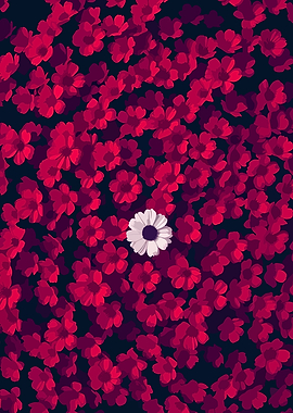 Single White Flower Among Red Flowers