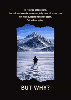 Nihilist Penguin facing snowy mountains