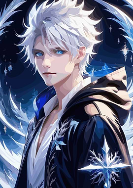 Anime character with white hair and blue eyes