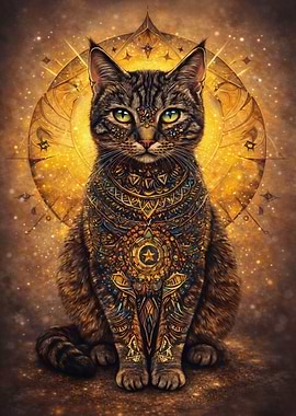 Mystical Cat with Golden Ornate Chest