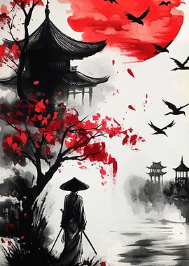 Samurai Under Cherry Blossoms