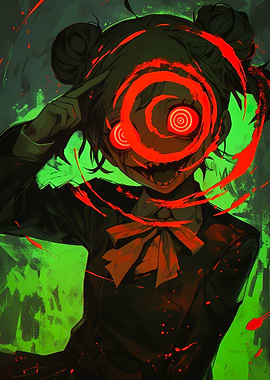 Horror Anime Girl with Red Swirl Eyes