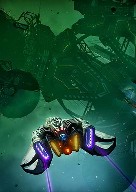 Futuristic Spaceship in Space Station