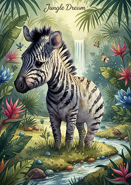 Cute Zebra in a Jungle Dream