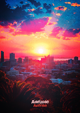Vibrant Sunset Over Adelaide Cityscape Poster