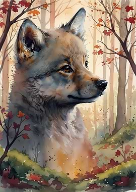 Wolf in Autumn Forest