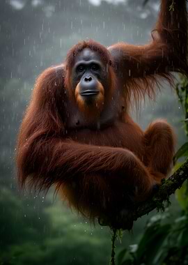Orangutan in the Rain