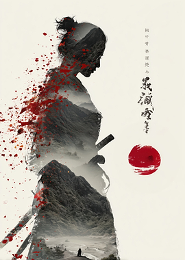 Samurai Warrior with Mountain Silhouette