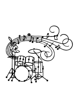 Drum Set with Musical Notes